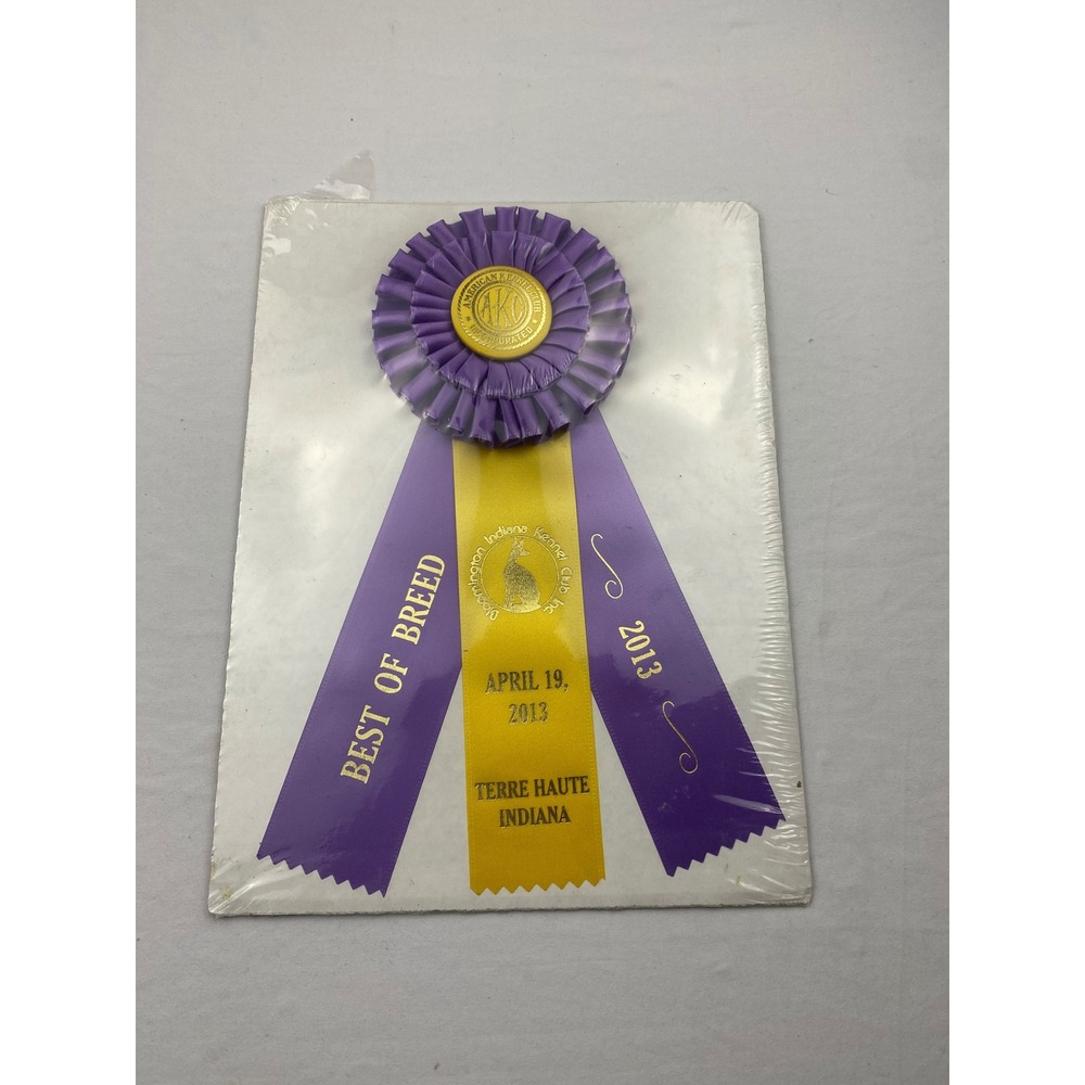 AKC Best of Breed Ribbon Bloomington Indiana Kennel Club 2013 Terre Haute Purple